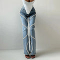 Boutique Wholesale 2025 Autumn New Fashionable Water Diamond Splicing Design Sense Straight Tube Women's Jeans