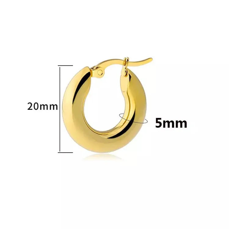 G2674 Wholesale Pendientes De Aro Stainless Steel Gold Plated Dainty Round Smooth Chunky Hoop Earring Fashion Jewelry Earrings