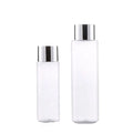 100ml 200ml Frosted Hydrolat Liquid Bottle Silver Top Flat Shoulder Skincare Face Water Toner PET Plastic Bottle with Screw Cap