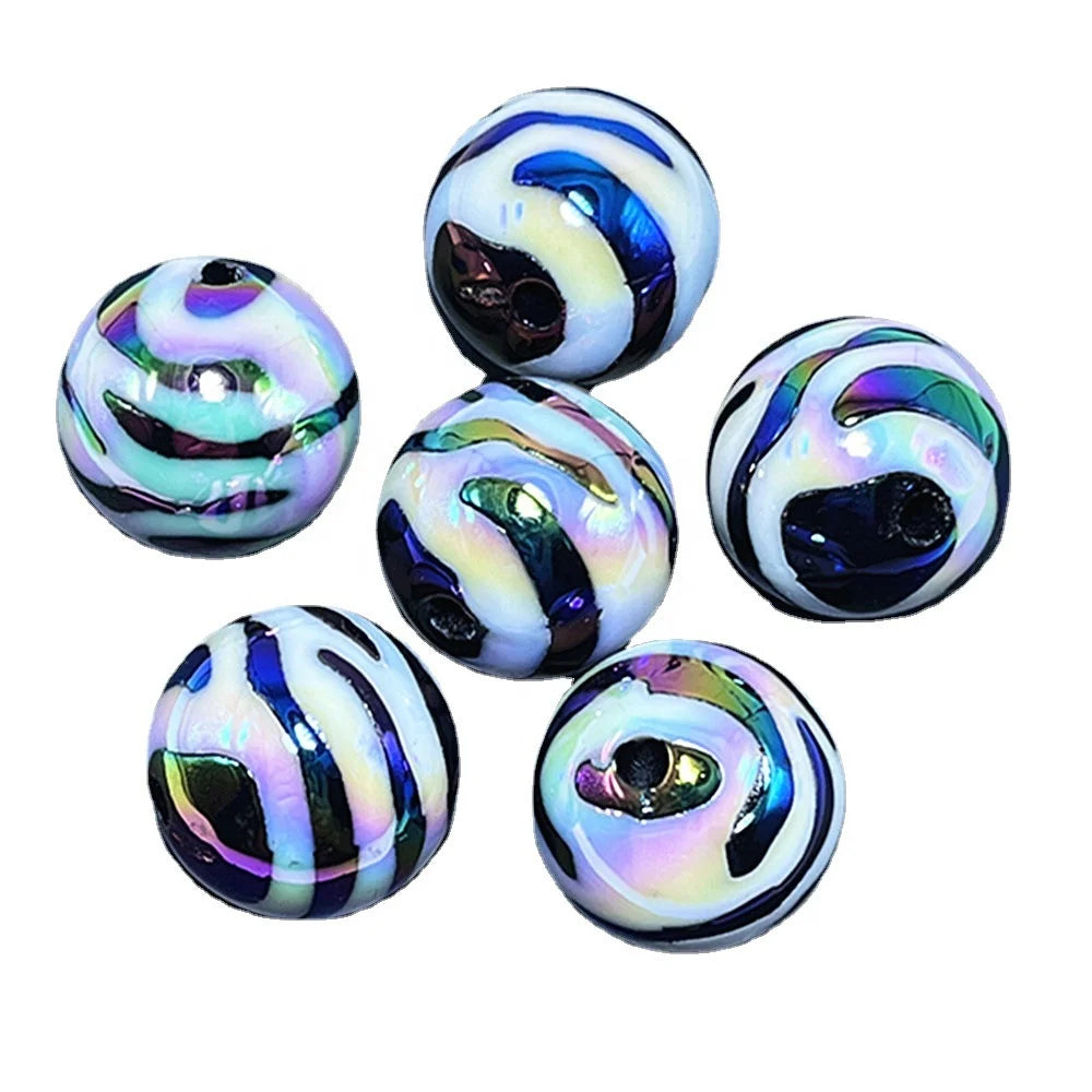 2023 16mm Acrylic UV Coated zebra Bead DIY Jewelry Mobile Phone Chain Bag Material Accessories