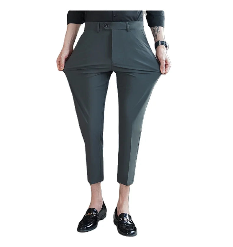 Men's Business Casual Pants 100% Polyester Waterproof Breathable Anti-Wrinkle Mid Waist Zipper Fly Straight Fit Customer Brand