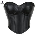 Solid Black Strapless Padded Bra Shapewear Plus Size Underwear Women's Intimate Clothing Genuine Leather Bustier Crop Top