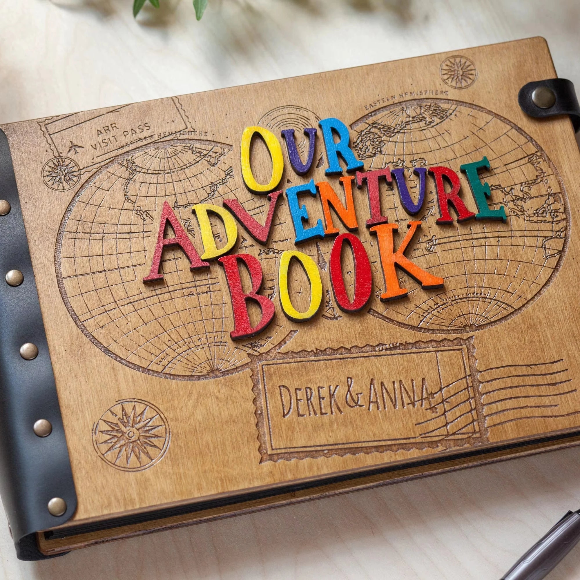 3D Carved 40pages Wooden Photo Scrapbook Custom 3D Pattern Travel Wedding Anniversary Self Adhesive Photo Album