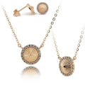 18K Real Gold Circle Charm Necklace Fashion Genuine Gold 18K Rose Gold Necklaces Earrings