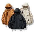 Men's Casual Hooded Jacket 100% Polyester Outdoor Windproof Jacket for Autumn Sustainable Solid Pattern