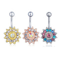 Fashion Piercing Jewelry Sunflower Navel Ring Dainty Hypoallergenic Stainless Steel Rhinestone Flower Belly Button Rings Women