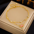 2023 New Fashion Beach Jewelry Non Tarnish Double Layer Stainless Steel 18k Gold Zircon Flower Anklets for Women MegaBDM