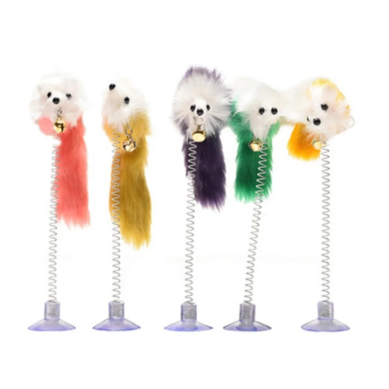 New Design Cat Toy Mouse Suction Cup Swinging Spring Toy for Kitten Plush Interactive Cat Toys