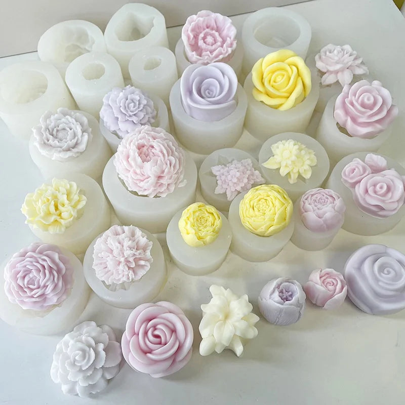 Wholesale Rose Peony Epoxy Resin Candle Moulds DIY Handmade Soap Mold 3D Flower Silicone Mold