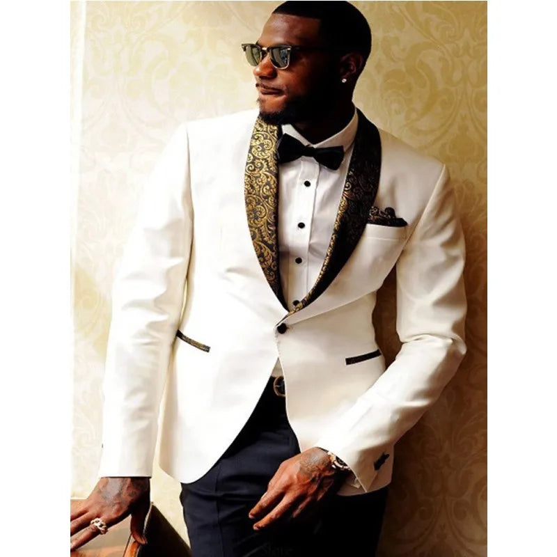 New Winter 2025 Men Suits 2 Pcs White Wedding Tuxedos Formal Party Two Buttons Fashion Single Breasted Elegant Homme Groom Sets