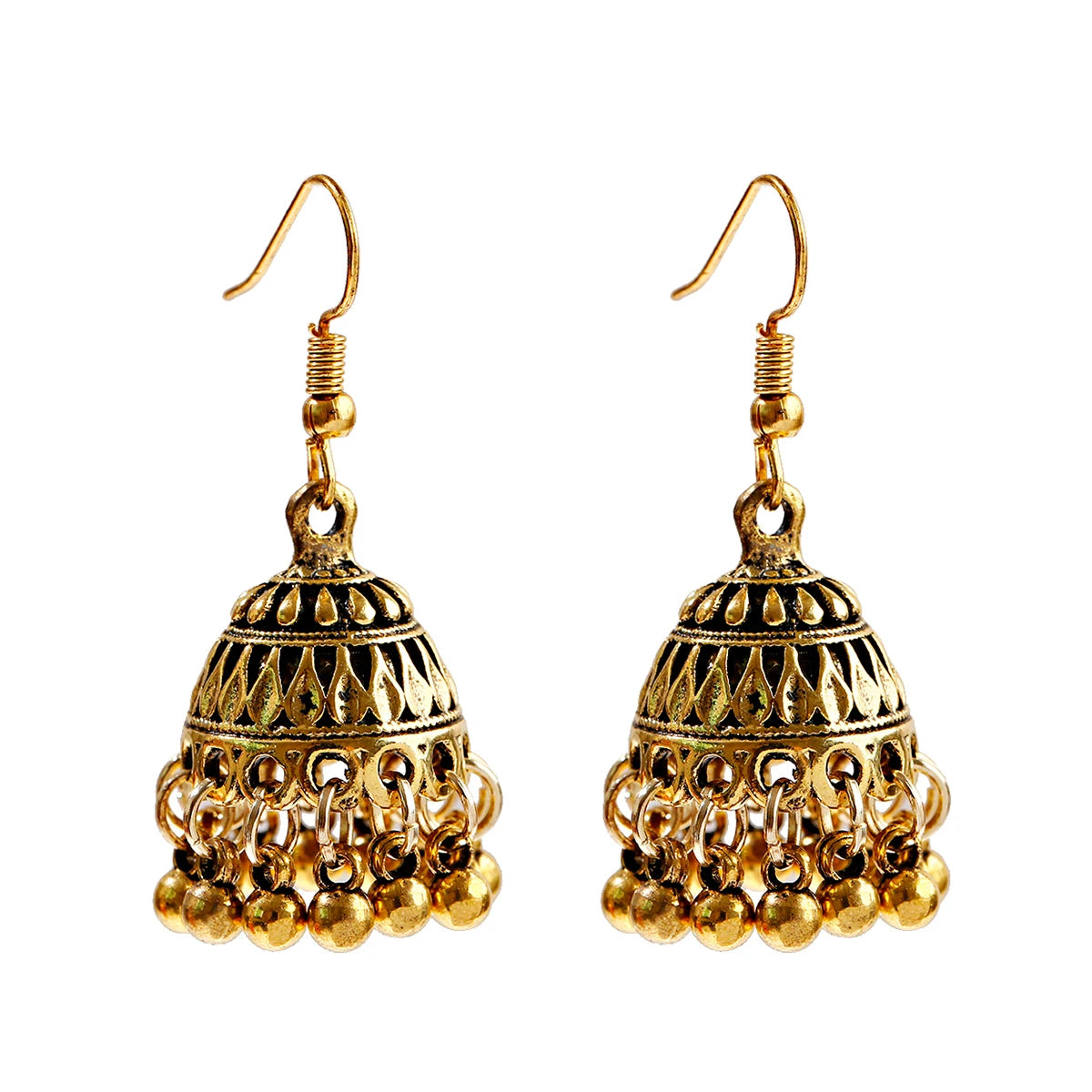 Ethnic Geometric Gold Plated Alloy Bell Earrings Women's Classic Vintage Trendy Wedding Indian Hindu Jewelry Boucles