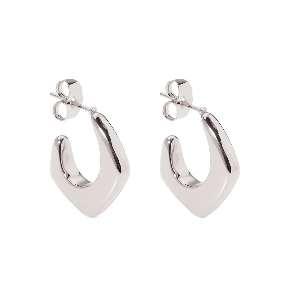 Elegant Titanium Steel Waterproof Jewelry High Polished Silver Gold Geometric U CC Hoop Earrings for Girls