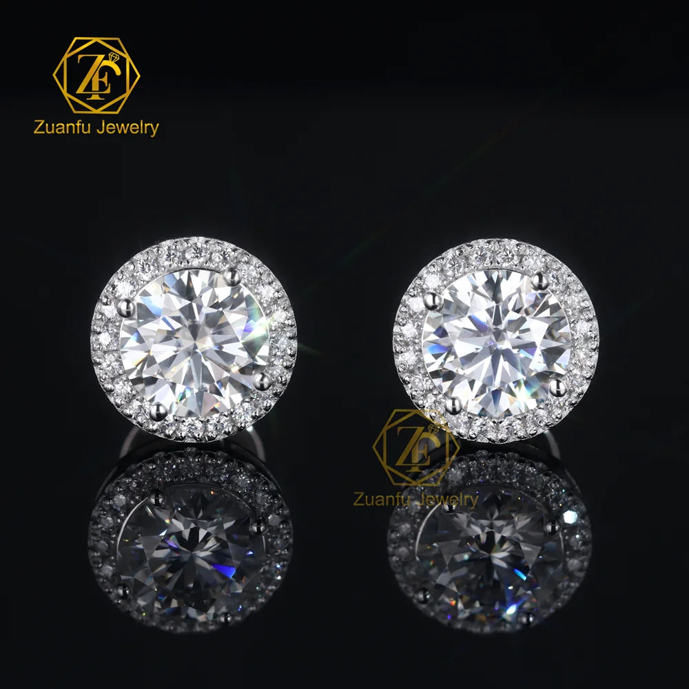 Pass Diamond Tester 925 Silver Gold Plated D VVS 5MM 6.5MM 8MM Moissanite Earring for Men Women