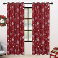 Semi-Blackout Christmas Curtains for Living Room Bedroom Red Snowflake & Star Print Window Drapes Grommet Curtains Holiday Decor