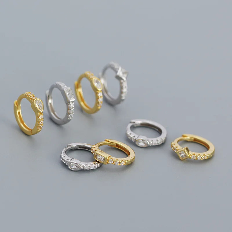2024 Fashion Trendy 925 Sterling Silver Oval Square Rectangle Shape Earring Cubic Zirconia Hoop Earrings for Women