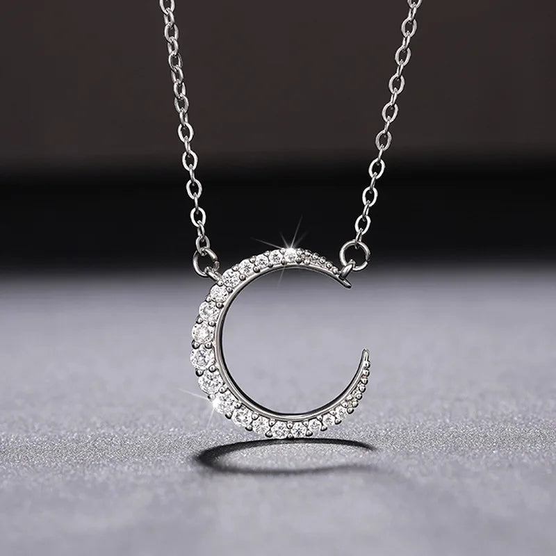CAOSHI Fashion Women's Moon Necklace Shiny Cubic Zirconia Exquisite Crystal Girls Gift Copper Jewelry Pendant Necklaces Ladies