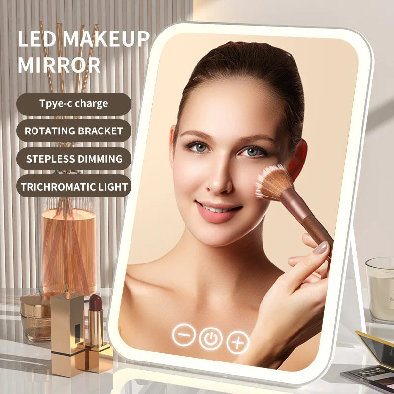 Zonyin Personalized Makeup Mirror Type-C Rechargeable Touch Screen Portable Makeup Mirror With LED Brightness Adjustable Lighted