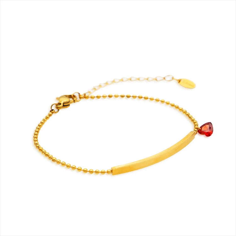 Chris April 316L Stainless Steel PVD Gold Plated Heart Zirconia Beaded Chain Bracelet with Tube