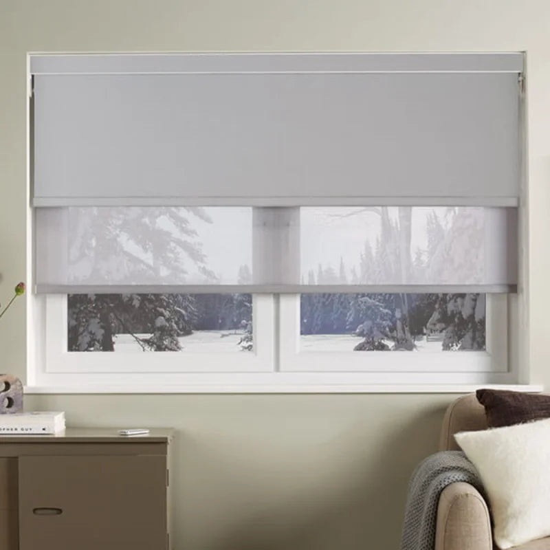 Perfect 100% Polyester Automatic Sunscreen Fabric Modern Motorized Remote Double Roller Blinds Shades & Shutters