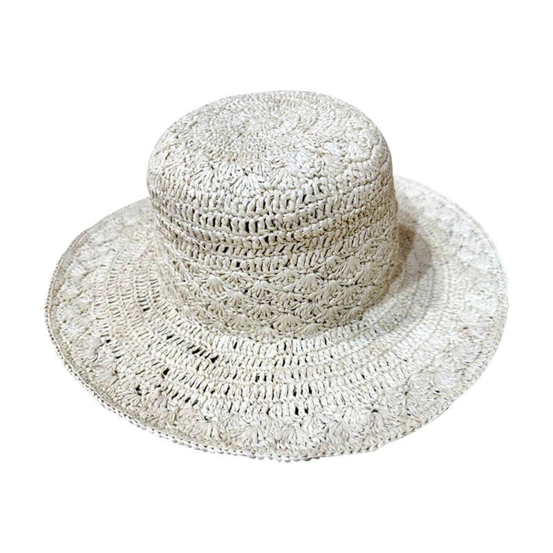 Handmade Summer Paper Adjustable Striped Wide Brim Customizable Panama Style Sun Hat for Travel Beach & Countryside Use