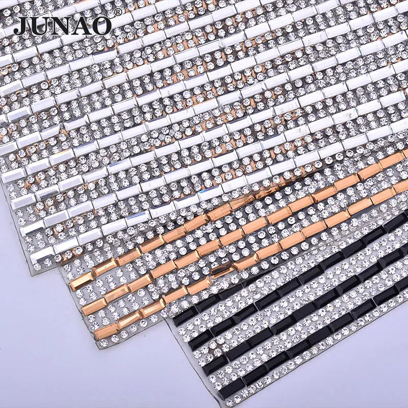 JUNAO Fast Delivery 24*40cm Self-Adhesive Glass Crystal Rhinestone Sticker Sheet Diamond Ribbon for Decoration