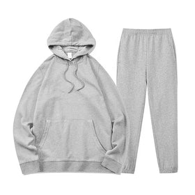 Solid Color Hoodie & Jogger Set Unisex Winter Loungewear Custom Logo Printing Casual Two-Piece Outfit for Fall and Winter