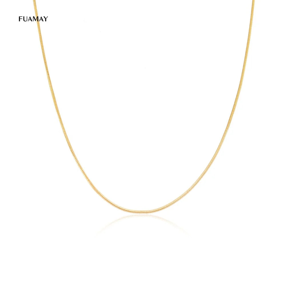 FUAMAY Bohemian Fashion 0.8MM 925 Sterling Silver Diamond Snake Necklace Silver Plated Bone Chain for Unisex