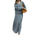 Women's Plus Size 2-Piece Loose Fit Knitted Autumn Clothing Set V-Neck Pullover Dress Skirt Breathable Winter Sweater-Wholesale