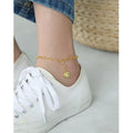 Women Sterling Silver Gold or Silver Oval Twisted Link Chain With Heart Charm Women Heart Pendant Foot Jewelry