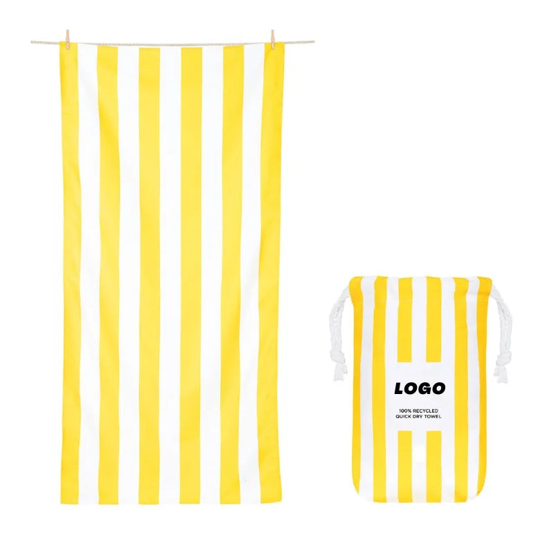 Custom Size Logo Sand Free Quick Dry Yellow and White Striped XL Beach Towel