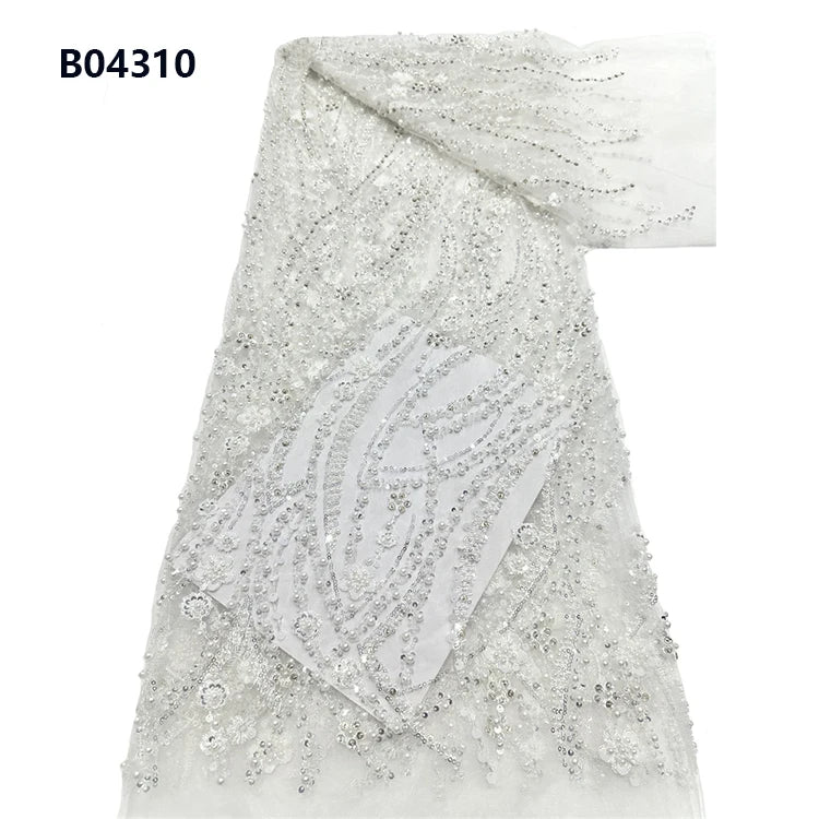 CHOCOO Hot Selling African Embroidery Beads Bridal Lace Fabric Wedding Dress Material Tulle Sequin Beaded Lace Fabric With Pearl