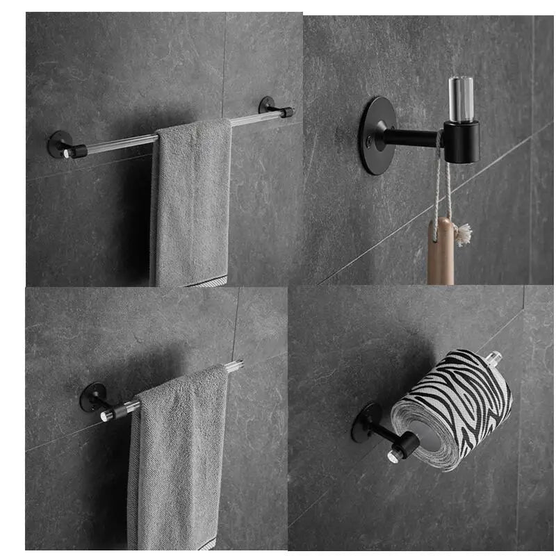 Matte Black Towel Rack Set Stainless Steel and Acrylic Wall Mounted Bathroom Accessories Set