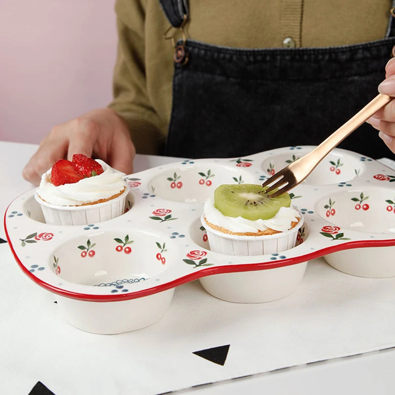 Custom Non-Stick Bakeware 6 Cup Muffin Pan Square Christmas Cupcake Ceramic Baking Tray for Oven