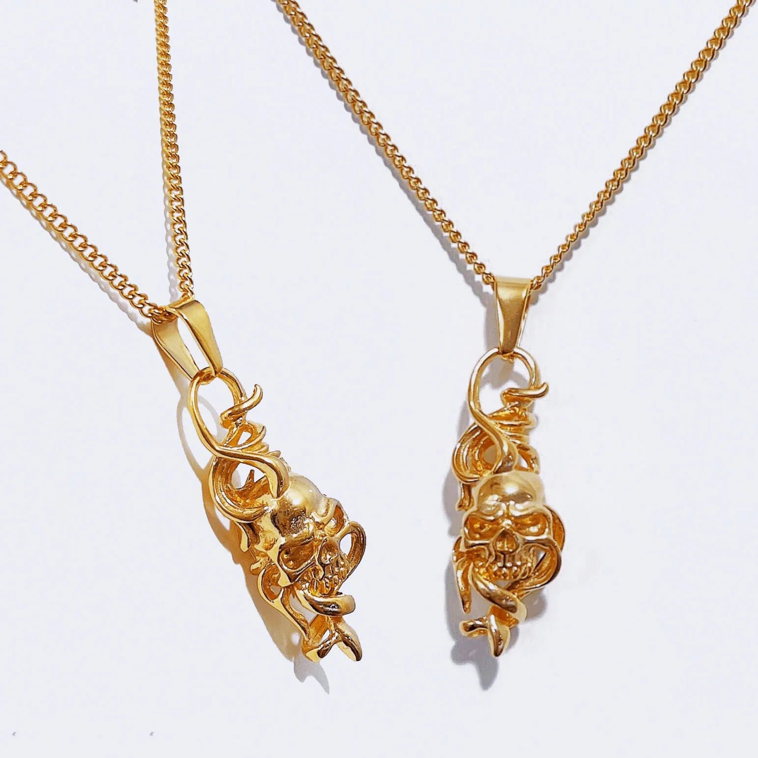 Retro Mythology Skull Style Necklace Stainless Steel 18K Gold Plated Bull Crown Skull Pendant Necklace Jewelry for Men