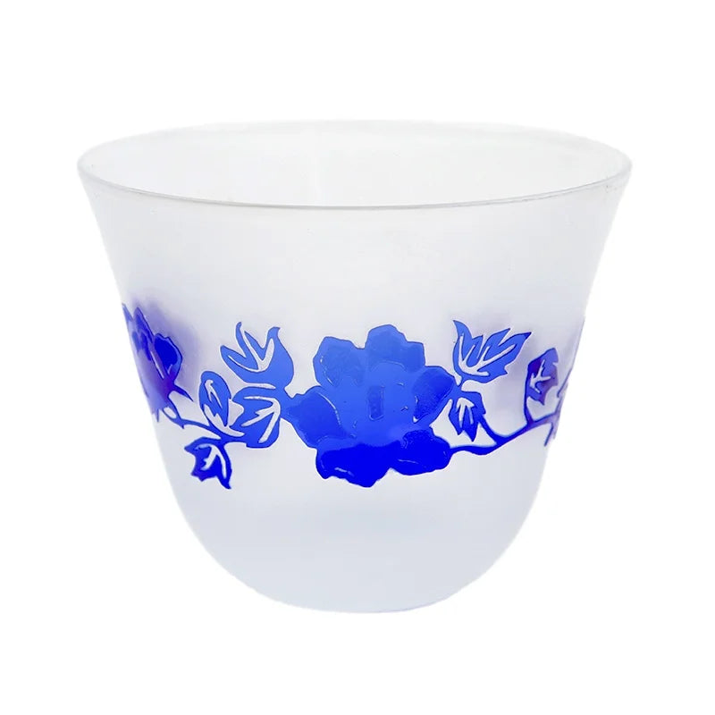 Japanese Edo Kiriko 60ml Frosted Shot Glass Cup Sake Glasses Sandblast Glass Blue Flower Bowl Glass Cold Tea Cup