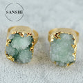 Natural Druzy Stone Rings Crystal Tooth Multi Color Women Resizable Raw Quartz Ring Natural Stone Crystal Rings