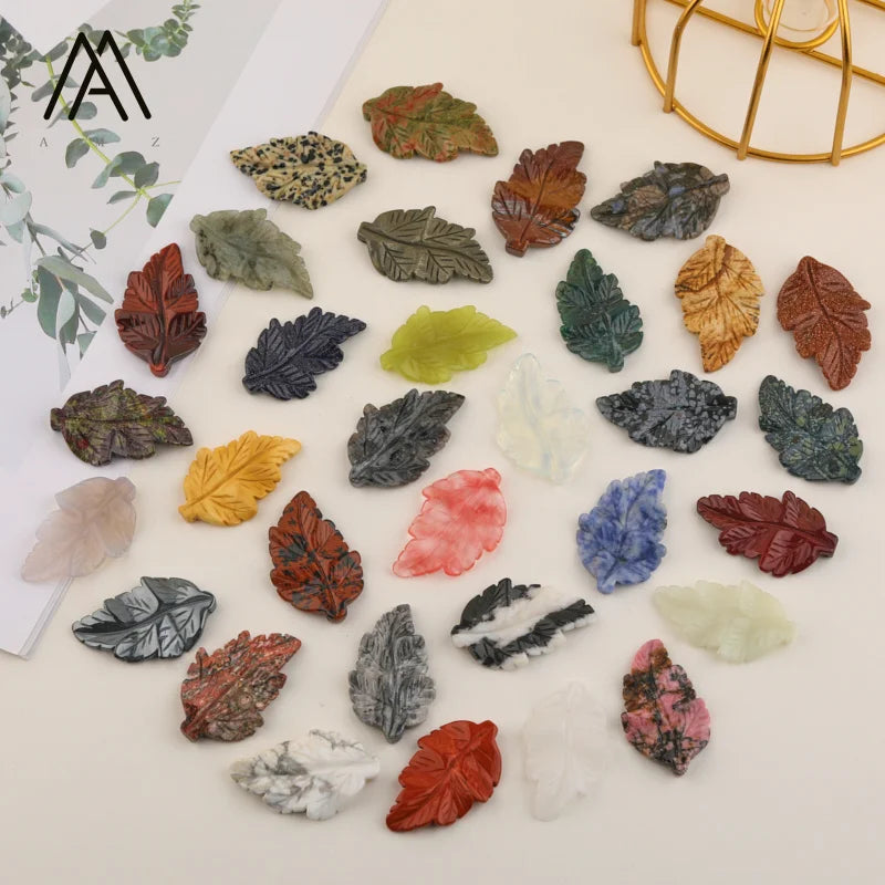 Crystal Leaf Statue Hand Carved Quartz Charm  1.0mm Hole Gemstone Leaf Pendant for Making Jewelry