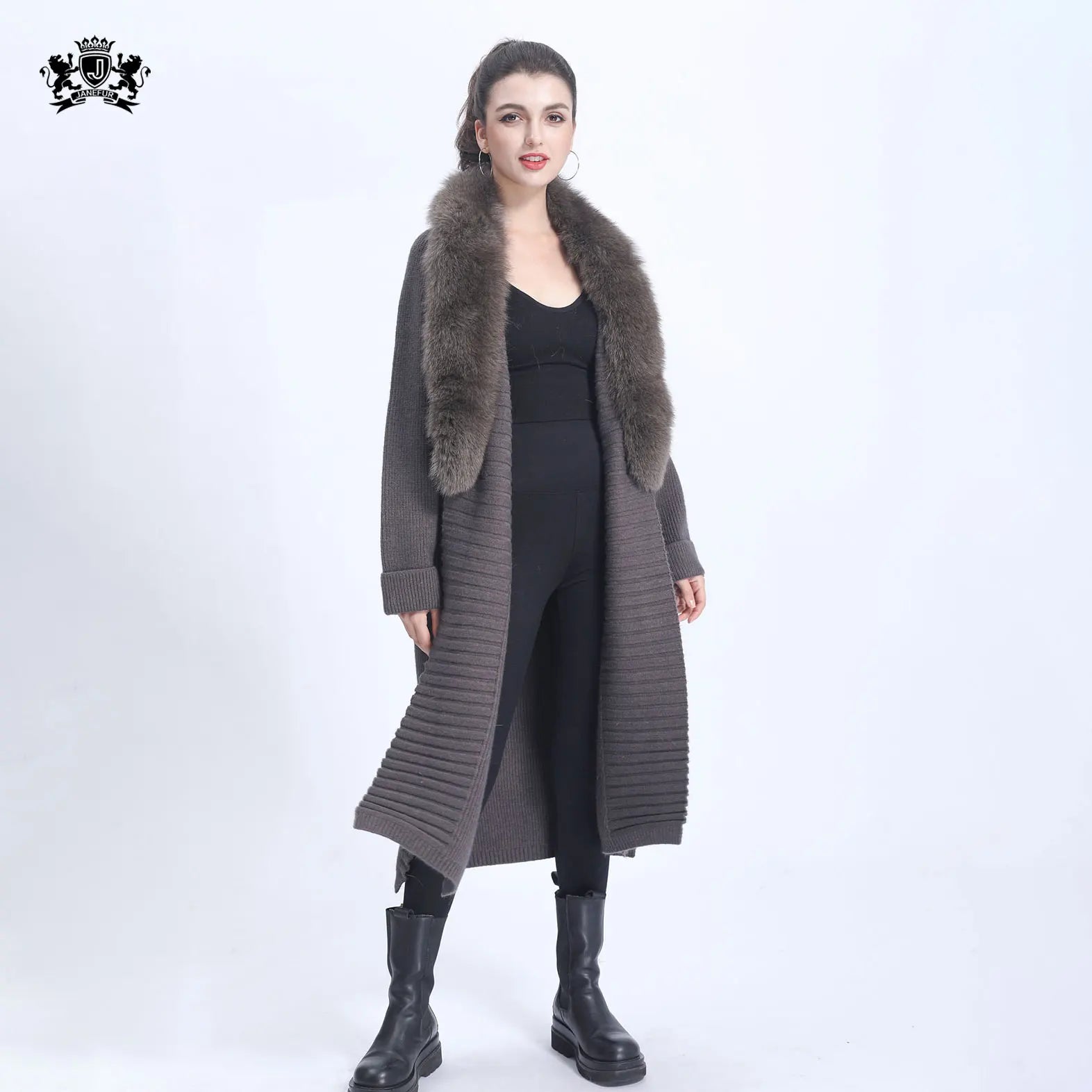 Janefur Wholesale Autumn Winter Cashmere Sweater Coat Robe Women Wool Long Cardigan With Belt
