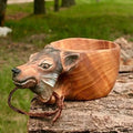 Dropshipping Hand Carved Animal Minimalist Wooden Coffee Mug with White Box Packaging for Camping Use
