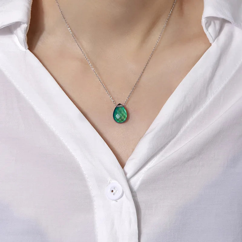 Crystal Mood Necklace Jewelry Girl Fashion Stainless Steel Chain Water Drop Shape Temperature Control Color Change Necklace