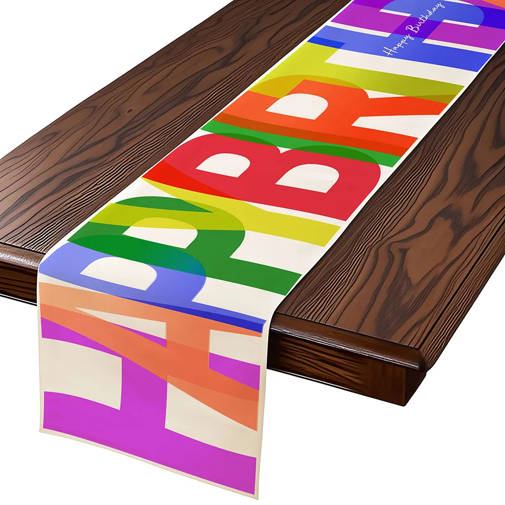 Colorful Polyester Happy Birthday Table Runner for Indoor and Outdoor Home Use Kitchen Dining Room Decor for Christmas