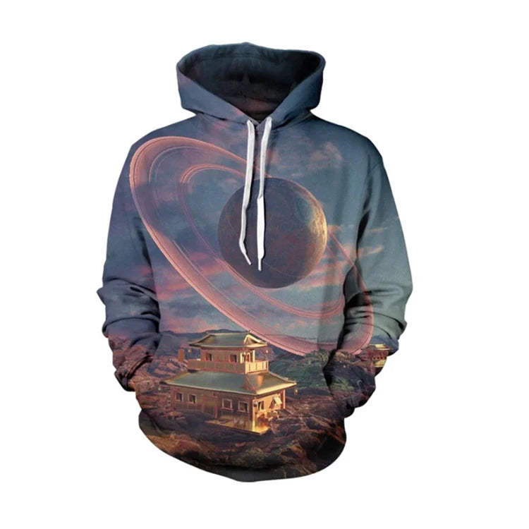 Factory Customized Printed Space Sweatshirt Hoodies Plus Size Pullover  Men's Hoodies & Sweatshirts Drawstring