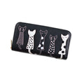 Women's European and American Cat Cute Cartoon Embroidery Thread PU Leather Ladies Zipper Long Wallet Clutch