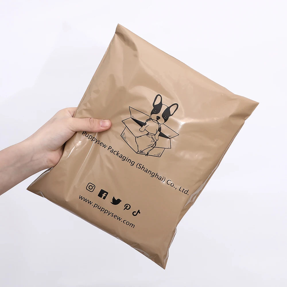 10x14inches Brown Poly Mailer Ready to Ship Self Seal Plastic Shipping Bag Postage Bag With Custom  Logo Printed
