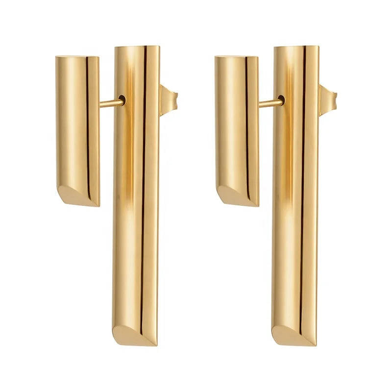 Original Design 18K Gold Plated Stainless Steel Jewelry Vertical Geometric Ear Stud for Women Party Gift Earrings E221418