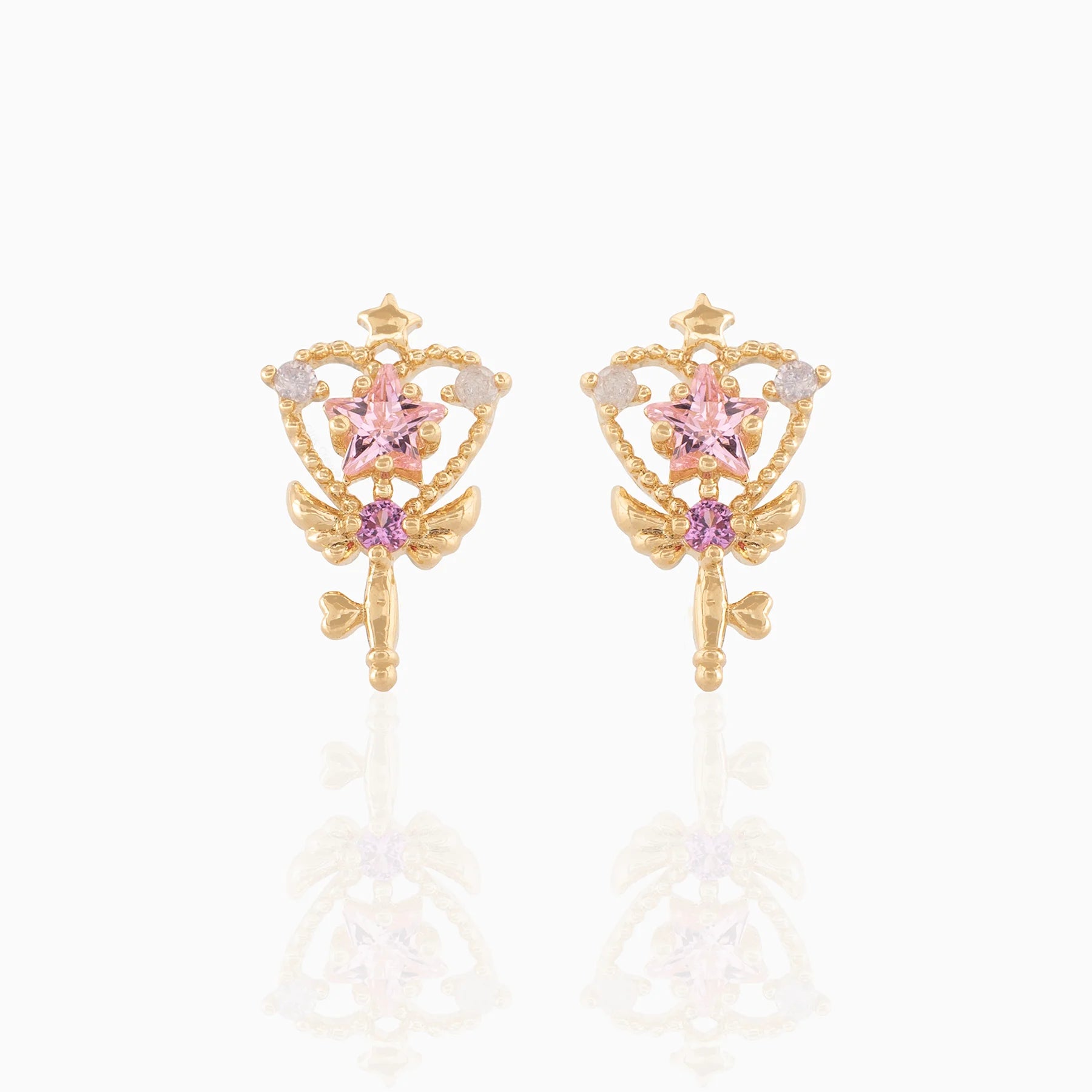 Ins Style Pink Magic Stick Star Fashion Jewelry 18K Gold Plated Brass Needle Cute Earrings Wholesale Stud Earrings for Women