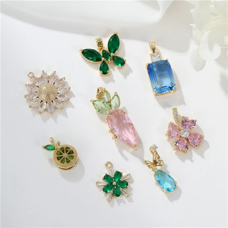 Wholesale CZ Charms Carrot Butterfly Design Diy Jewelry Colorful Zircon Pendants for Jewelry Making
