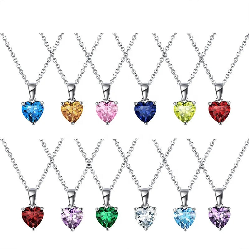 Customized Trendy Jewelry Tiny Minimalist Birthstone Heart Sterling Silver 925 Jewellery Necklace