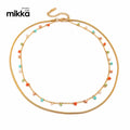 Waterproof Double Layer Stacking Snake Chain Necklace with Colorful Bead for 18K Gold Plated Stainless Steel Jewelry