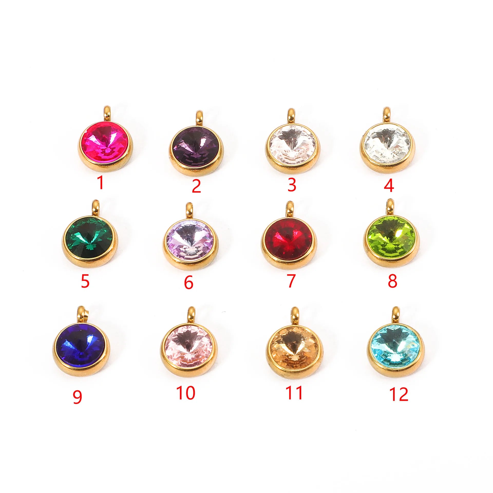 12 Birthstone Pendant Stainless Steel Gold PVD Plated DIY 10mm Colorful Birthstone Charm Pendant Accessories Jewelry Fitting